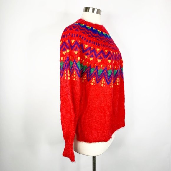 Time And Tru Womens Red Fuzzy Ugly Christmas Sweater - Picture 3 of 9